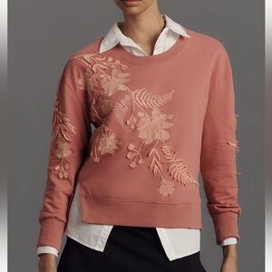 Anthropologie fern and flower crewneck sweatshirt